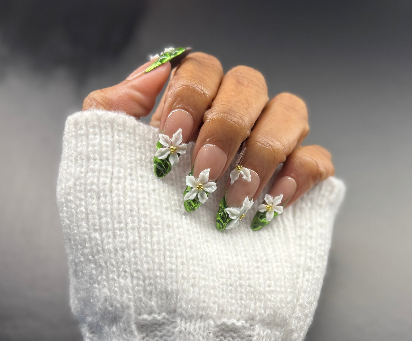 🌿 Emerald Garden Blooms 3D press-ons