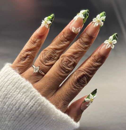 🌿 Emerald Garden Blooms 3D press-ons