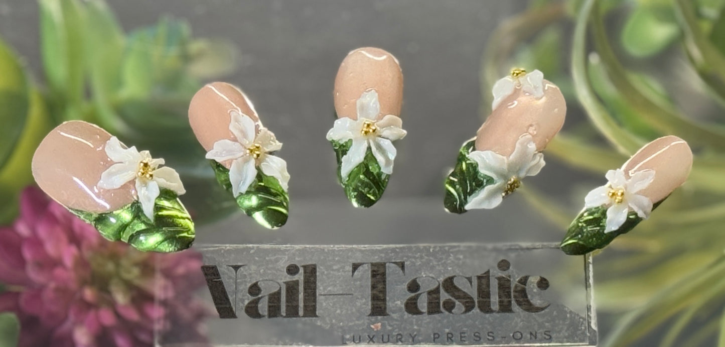 🌿 Emerald Garden Blooms 3D press-ons