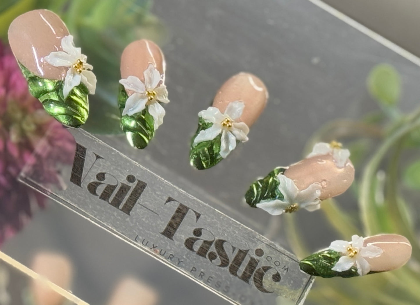 🌿 Emerald Garden Blooms 3D press-ons