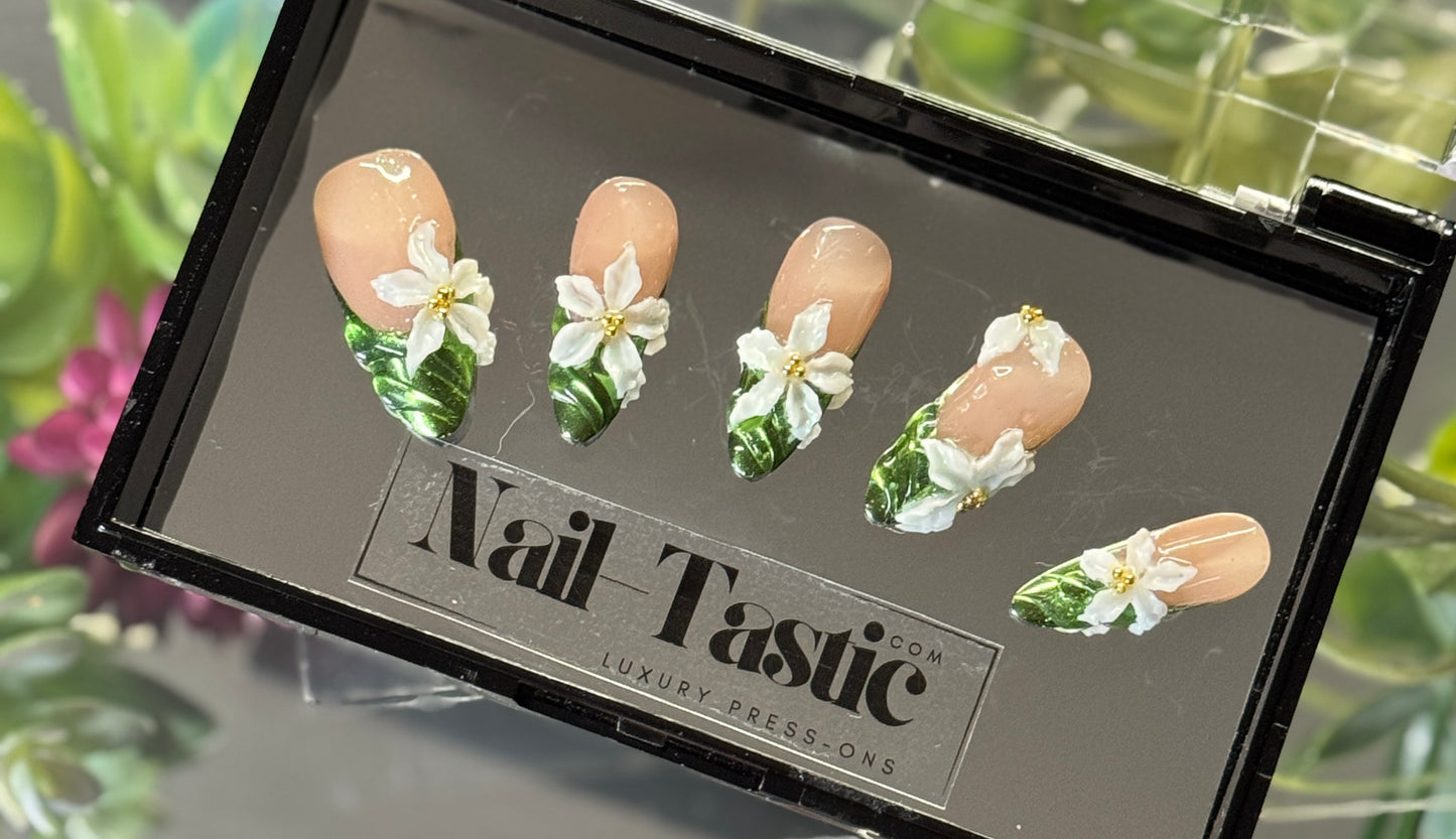 🌿 Emerald Garden Blooms 3D press-ons