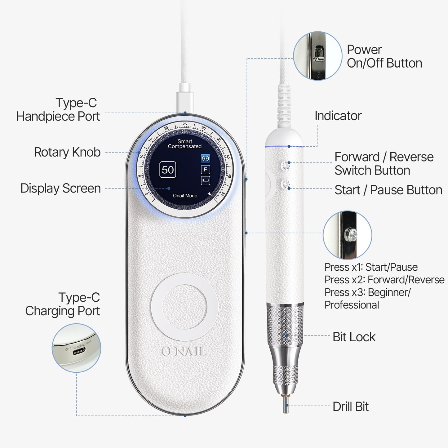 O NAIL AI Precision Nail Drill – Professional Electric Nail File with 50,000 RPM